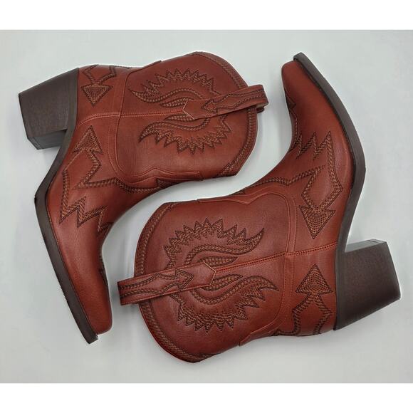 HOCHFART Womens Boots Size 7.5 Brown Western Embroidered Cowgirl Slip On - Picture 4 of 7